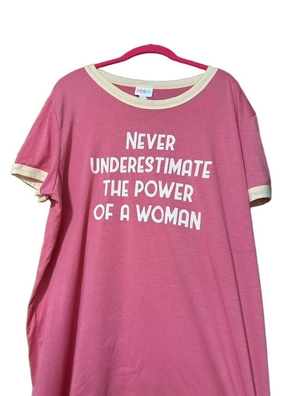 LuLaRoe Graphic Ringer T-Shirt Size 2XL Pink Never Underestimate